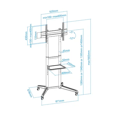 Soporte de Suelo Inclinable con Ruedas TooQ FS1170M-B para TV