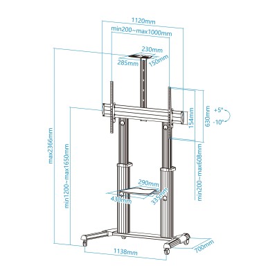 Soporte de Suelo Inclinable/ Ajustable con Ruedas TooQ