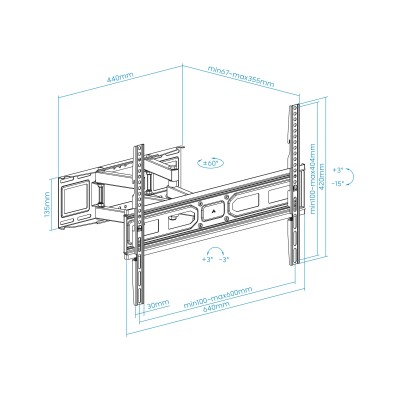 Soporte de Pared Giratorio/ Inclinable/ Nivelable TooQ