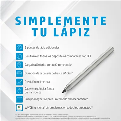 Lápiz Electrónico HP USI para HP Chromebook x2 11/ Plata