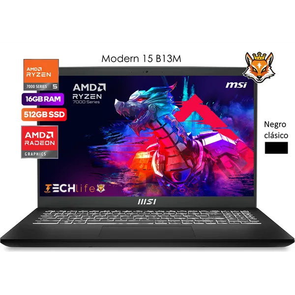 MSI Modern 15 B7M-040ES Black AMD Ryzen 5 PRO 7530u 16GB 512GB SSD 15.6″ W11