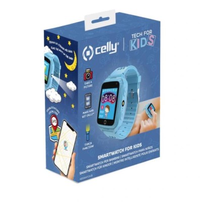 Celly Smartwatch Kids 2G Azul, Reloj con SIM, SOS, Batería 4