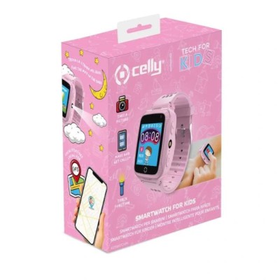 Celly Smartwatch Kids 2G Rosa, Reloj con SIM, SOS, Batería 4