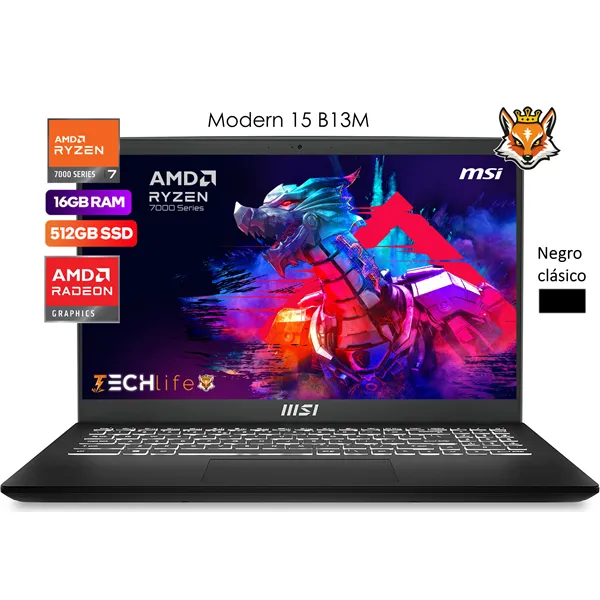 MSI Modern 15 B7M-066ES Black AMD Ryzen 7-7730u 16GB 512GB SSD 15.6" W11