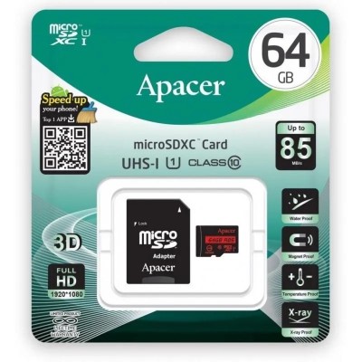 Tarjeta de Memoria Apacer 64GB XC UHS 1 con Adaptador/ Clase