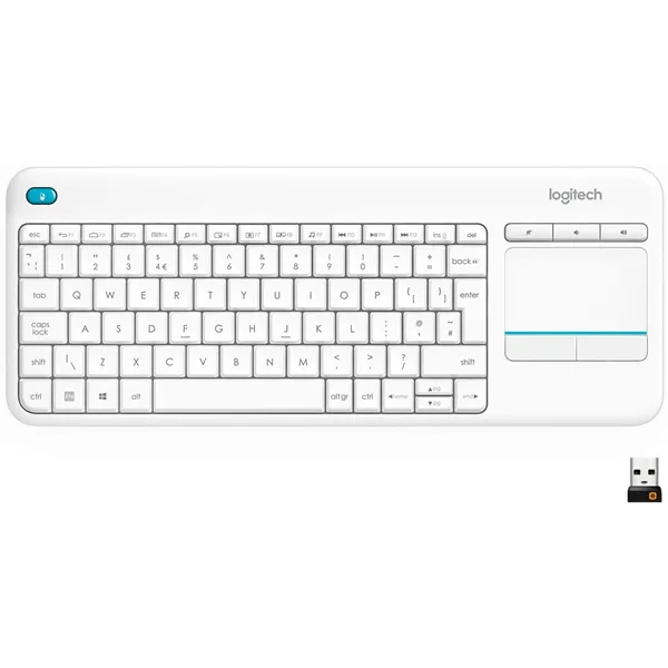 Logitech K400 Plus Blanco Teclado inalámbrico Para PC/TV, Touchpad, Windows/Android