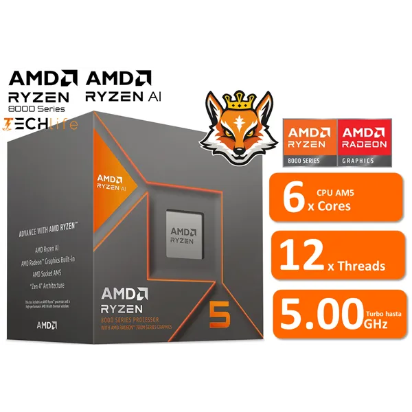 AMD Ryzen 5 8600G con AI a 4.3/5.0GHz AM5 6x Cores Gráficos Radeon 760M