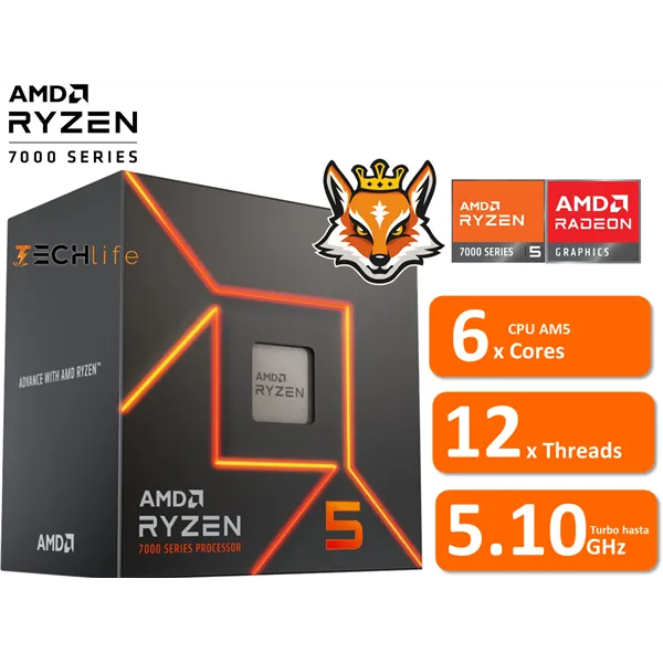 AMD Ryzen 5 7600 a 3.8/5.1GHz AM5 6x Core Gráficos Radeon