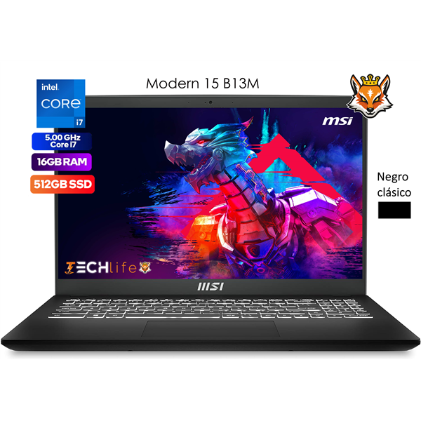 MSI Modern 15 B13M-282XES Black Intel Core i7-1355u 16GB 512GB SSD 15.6" FreeDOS