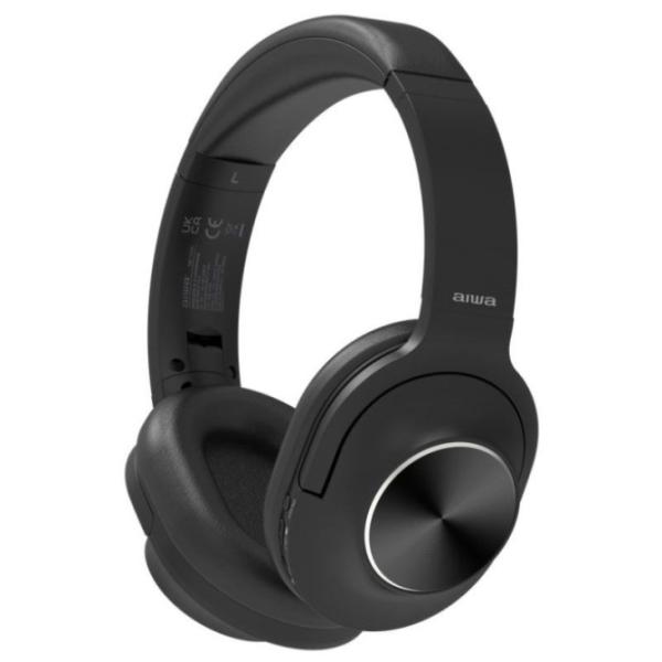 Aiwa HST-220BT Auriculares Negros con Bluetooth con Micrófono, Carga USB-C