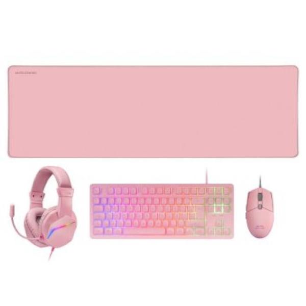 Pack Teclado Mouse Headset Y Alfombrilla Mars Gaming Mcp-rgb3 Pink Teclado Tkl H-mech Red Mouse Rgb