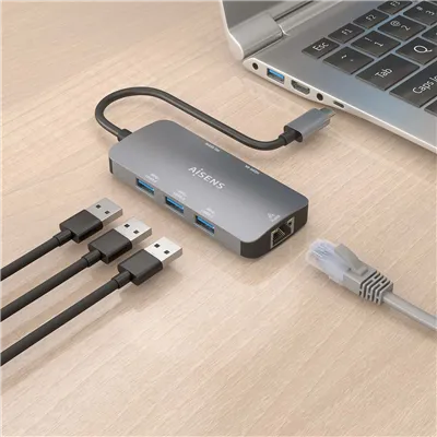 Docking USB Tipo-C Aisens ASUC-6P019-GR/ 1xHDMI/ 3xUSB/ 1xRJ45/