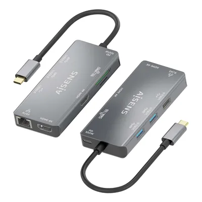 Docking USB Tipo-C Aisens ASUC-9P018-GR/ 2xHDMI/ 3xUSB/ 1xRJ45/