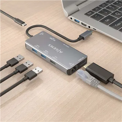 Docking USB Tipo-C Aisens ASUC-9P018-GR/ 2xHDMI/ 3xUSB/ 1xRJ45/