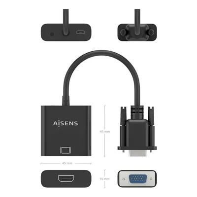 Cable Conversor Aisens A115-0873/ VGA Macho/ HDMI Hembra - Jack