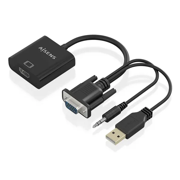 Cable Conversor Aisens A115-0872 SVGA Macho - USB Macho/ Jack Macho - HDMI Hembra/ 20cm/ Negro