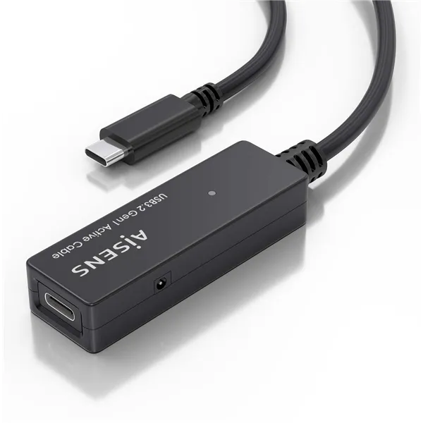 Cable Alargador USB 3.2 con Amplificador Aisens A107-0869/ USB Tipo-C Macho - USB Tipo-C Hembra/ Hasta 100W/ 20Gbps/ 5m/ Negro