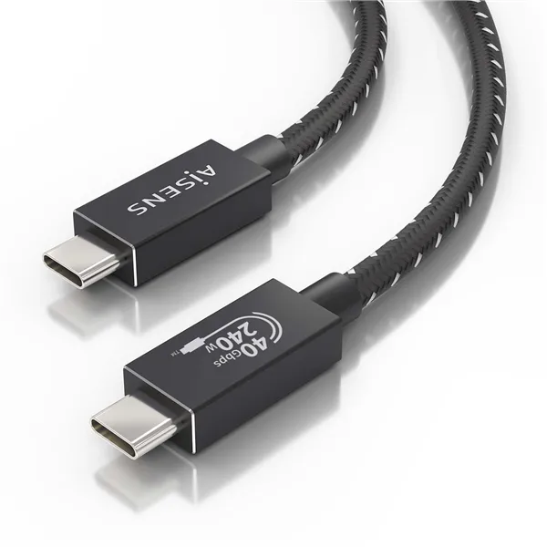 Cable USB 4.0 Tipo-C Aisens A107-0866/ USB Tipo-C Macho - USB Tipo-C Macho/ Hasta 240W/ 40Gbps/ 50cm/ Gris