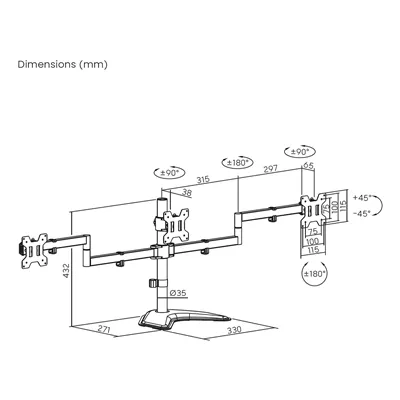 Soporte para 3 Monitores Aisens DT27TSR-287/ hasta 10kg