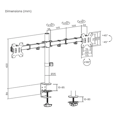 Soporte para 2 Monitores Aisens DT32TSR-279/ hasta 10kg