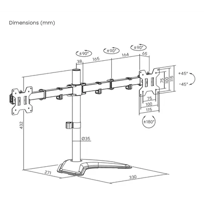 Soporte para 2 Monitores Aisens DT32TSR-285/ hasta 10kg