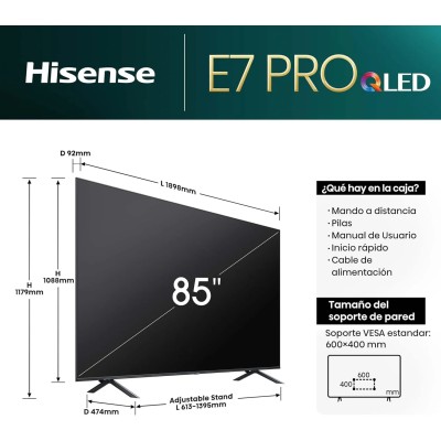 Hisense 85E7NQ Pro 85" QLED 4K HDR10+ con Quantum Dot