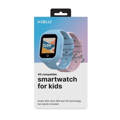 Celly Smartwatch Kids 4G Azul y Rosa, Reloj con SIM, SOS