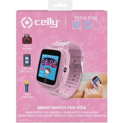 Celly Smartwatch Kids 2G Rosa, Reloj con SIM, SOS, Batería 4