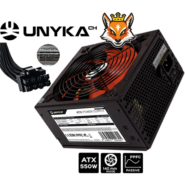 Unykach UK210551 F.Alimentacón 550W Vent. Rojo Silent 140mm (PCIe 6+2) CPU 4+4