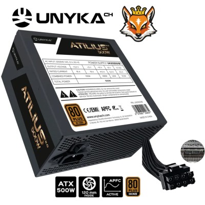 Unykach ATILIUS 2.0 BLACK 500W 80+ Bronze F.Alimentacón Ultra