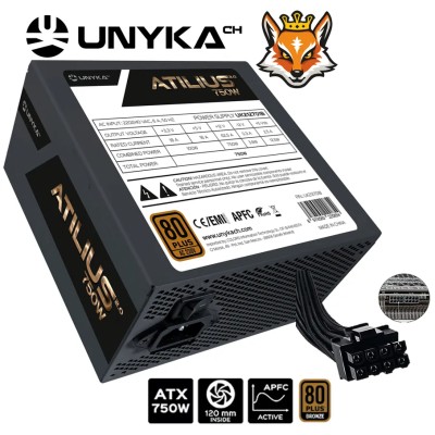 Unykach ATILIUS 2.0 BLACK 750W 80+ Bronze F.Alimentacón Ultra