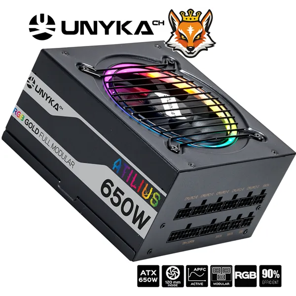 UNYKAch Atilus RGB Black 650W 80 PLUS Gold FULL Modular F. Alimentación