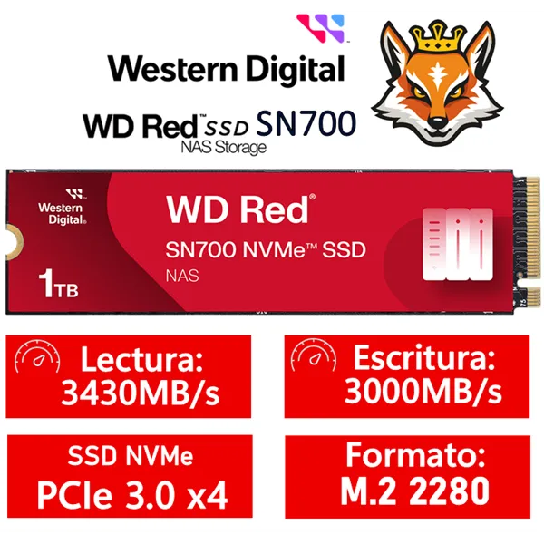 WD SSD Red SN700 NAS 1TB NVMe a 3430MB/s PCIe 3.0 M.2 2280