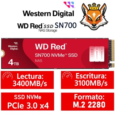 WD SSD Red SN700 NAS 4TB NVMe a 3430MB/s PCIe 3.0 M.2 2280