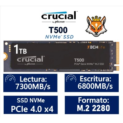 Crucial T500 SSD 1TB NVMe a 7300MB/s PCIe 4.0 M.2 2280