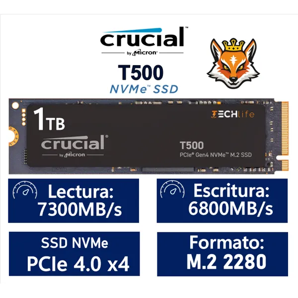 Crucial T500 SSD 1TB NVMe a 7300MB/s PCIe 4.0 M.2 2280