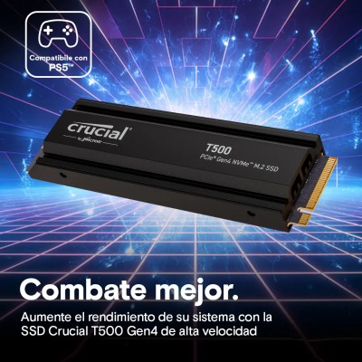 Crucial T500 SSD 2TB NVMe a 7400MB/s PCIe 4.0 con disipador de