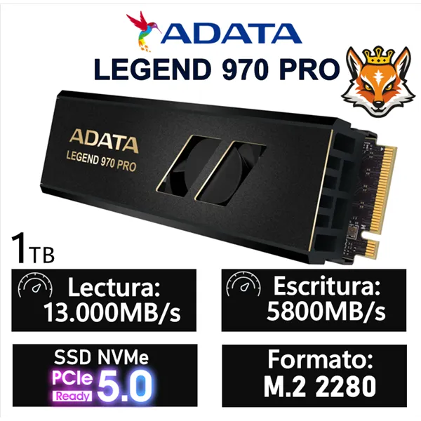 ADATA Legend 970 PRO SSD 1TB NVMe a 13.000MB/s PCIe 5.0 Disipador ventilador M.2 2280