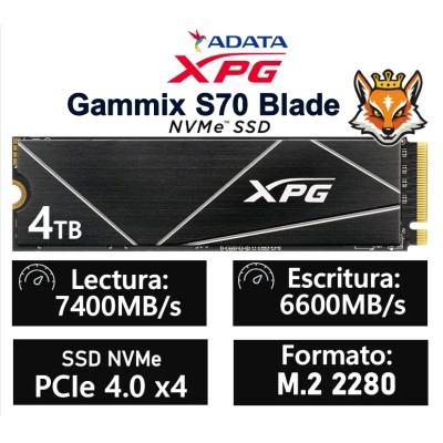 ADATA XPG Gammix S70 Blade SSD 4TB NVMe a 7400MB/s PCIe 4.0 con