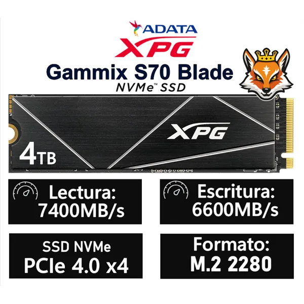 ADATA XPG Gammix S70 Blade SSD 4TB NVMe a 7400MB/s PCIe 4.0 con disipador