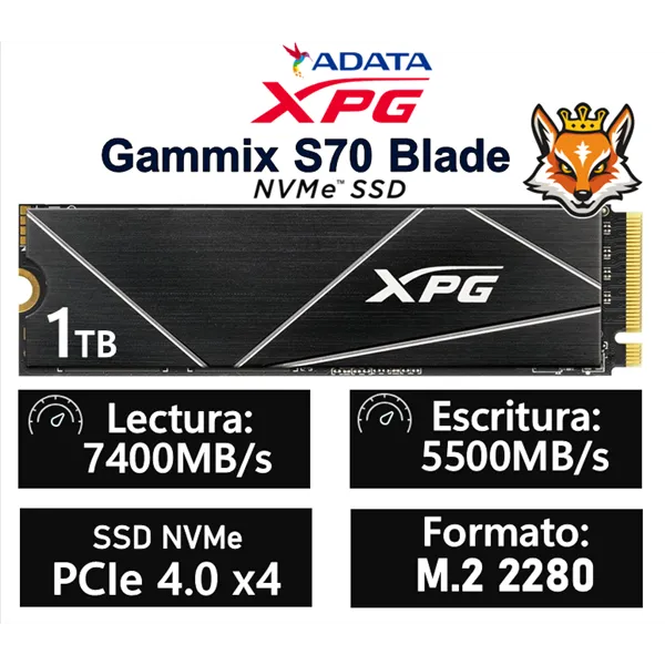 ADATA XPG Gammix S70 Blade SSD 1TB NVMe a 7400MB/s PCIe 4.0 con disipador