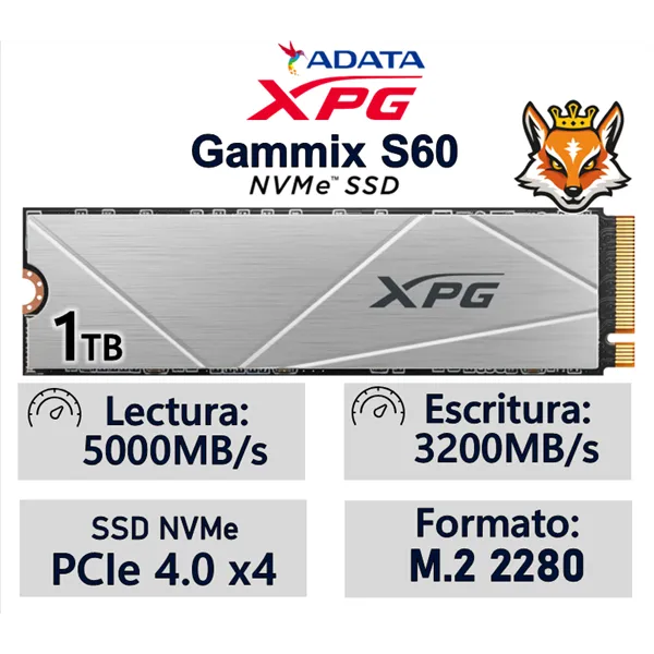 ADATA XPG Gammix S60 SSD 1TB NVMe a 5000MB/s PCIe 4.0 con disipador