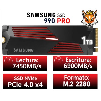 Samsung 990 PRO con disipador 1TB SSD PCIe 4.0 NVMe a 7450MB/s