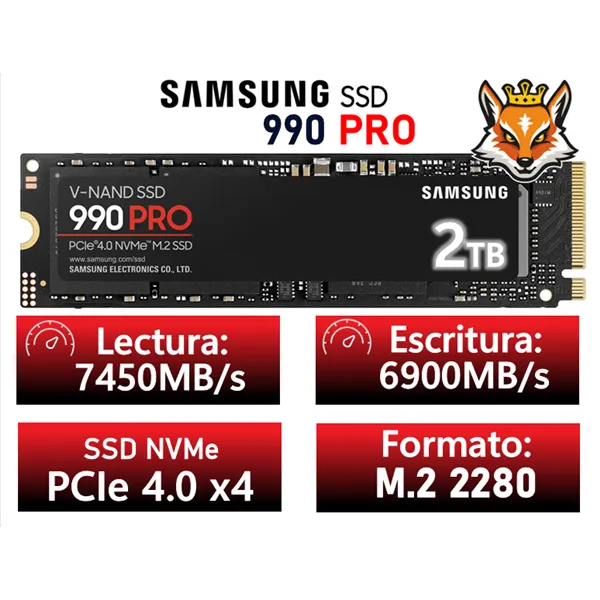 Samsung 990 PRO 2TB SSD PCIe 4.0 NVMe a 7450MB/s