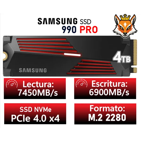 Samsung 990 PRO con disipador 4TB SSD PCIe 4.0 NVMe a 7450MB/s