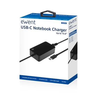 Ewent cargador slim de portátil usb-c de 45w