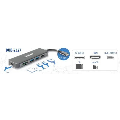 D-link dub-2327 6-in-1 usb-c hub hdmi/cr/pd