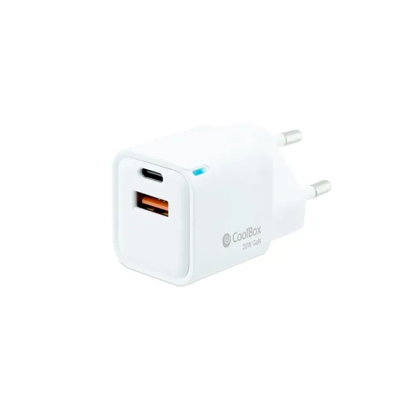 CoolBox Cargador USB-C de 20W con tecnología GaN QC3.0 + USB-A ( Smartphones/Tablets)