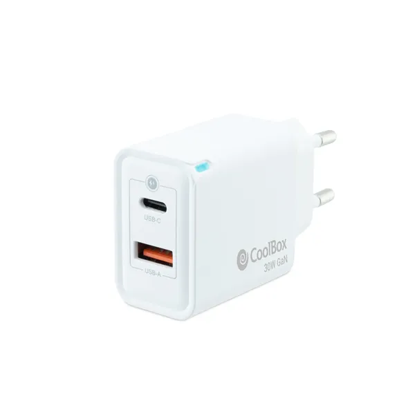 CoolBox Cargador USB-C de 30W con tecnología GaN QC3.0 + USB-A ( Smartphones/Tablets)