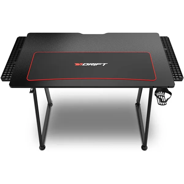 Drift DZ75 Mesa Gaming Fibra de Carbono Alfombrilla Full, Soporte tazas y auriculares, patas regulables100 x 60 x 75 cm